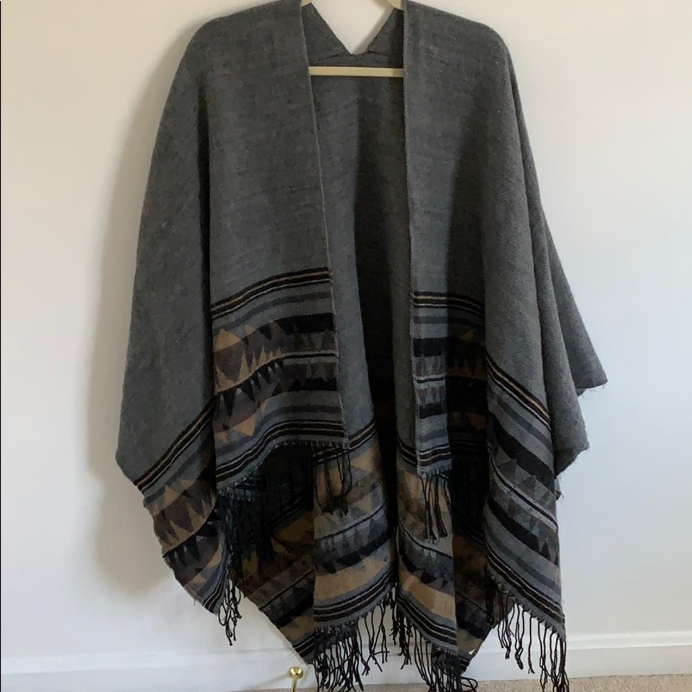 Grey and tan poncho